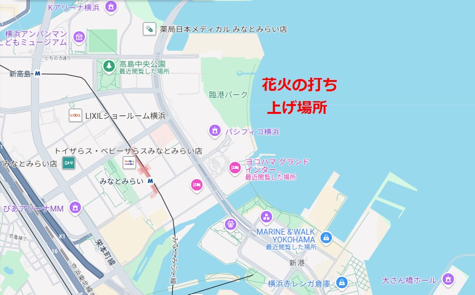 横浜開港祭花火大会の打ち上げ場所